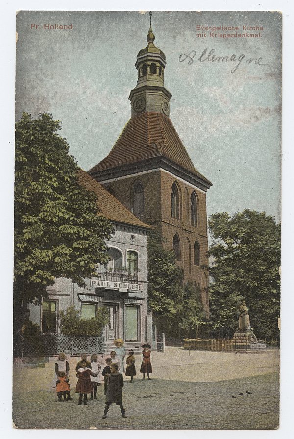  Pocztówka koloryzowana - wieża kościoła św. Bartłomieja (przed 1918 r.) 