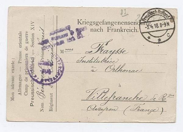  List z obozu jenieckiego, kwiecień 1918 r. 